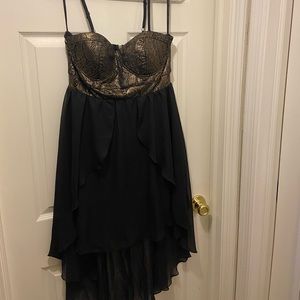 High Low Dress. Black and Gold Lace details